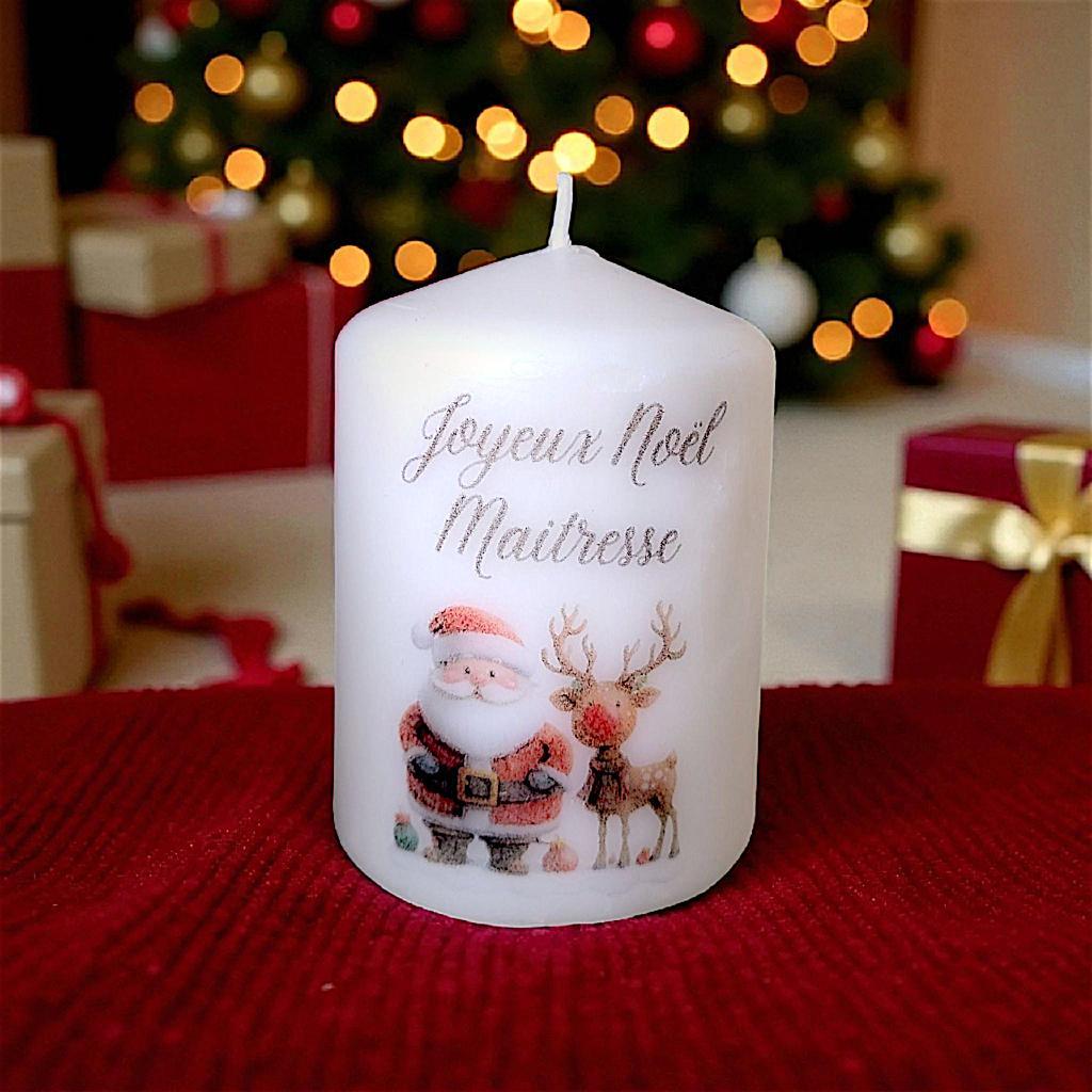 🎄 Bougie de Noël Personnalisée – Père Noël ou Bonhomme de Neige ❄️