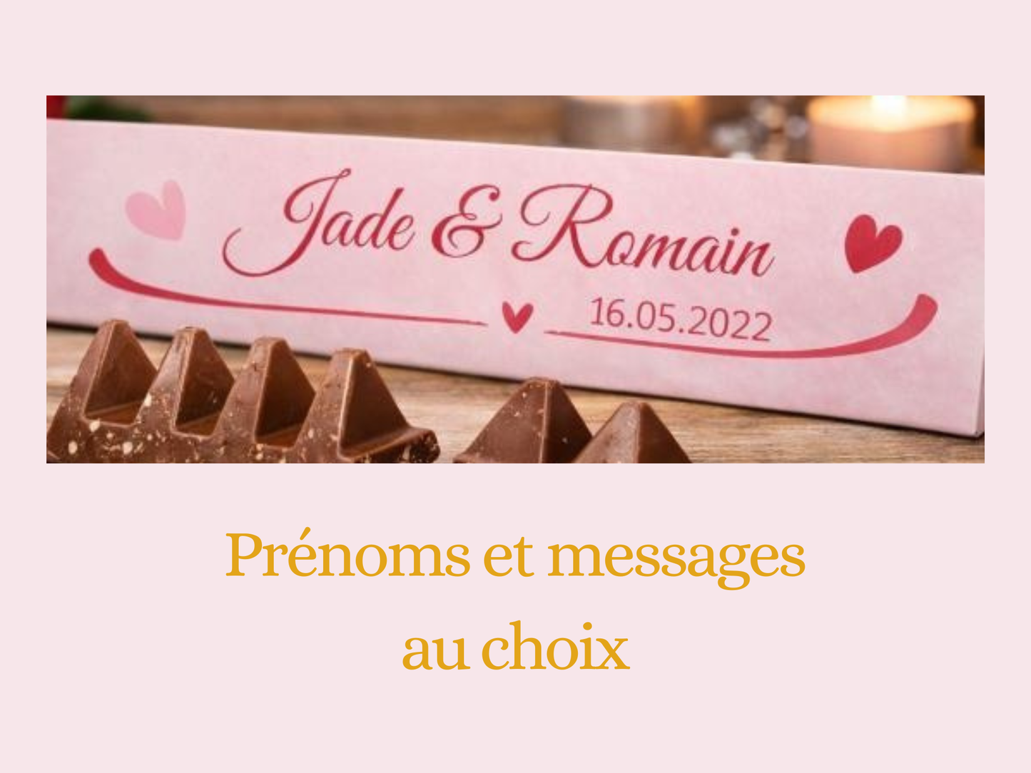 Toblerone personnalisé Saint-Valentin 100g – Cadeau couple – Prénoms & message – Chocolat personnalisé