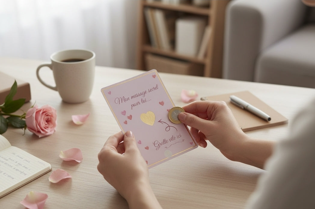 Carte à gratter personnalisable A6 – Message secret – Carte amour originale – Surprise romantique – Livraison et enveloppe offerte