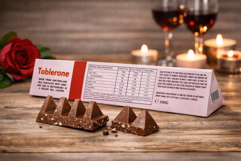 Toblerone personnalisé Saint-Valentin 100g – Cadeau couple – Prénoms & message – Chocolat personnalisé