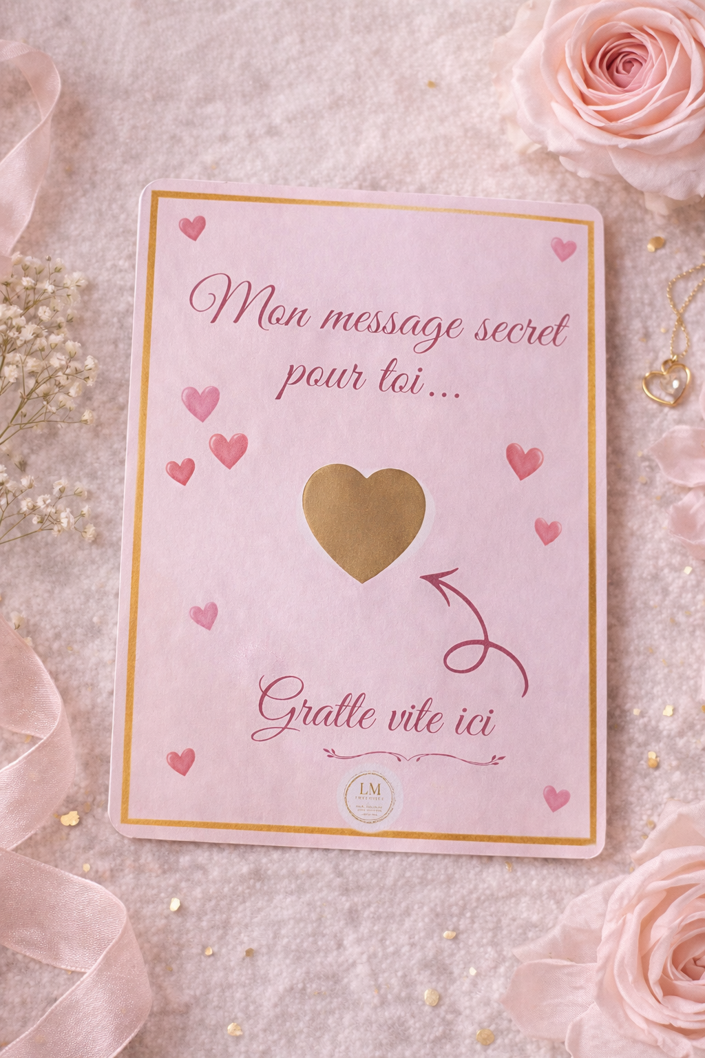 Carte à gratter personnalisable A6 – Message secret – Carte amour originale – Surprise romantique – Livraison et enveloppe offerte