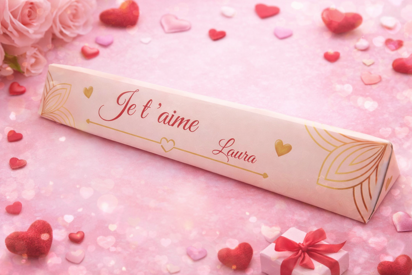 Toblerone personnalisé Saint-Valentin 100g – Cadeau couple – Prénoms & message – Chocolat personnalisé